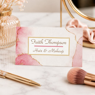 Trendy Blush Pink Marble Gold Hair Stylist Business Card