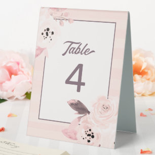 Trendy Blush Pink & Mauve Floral Table Number