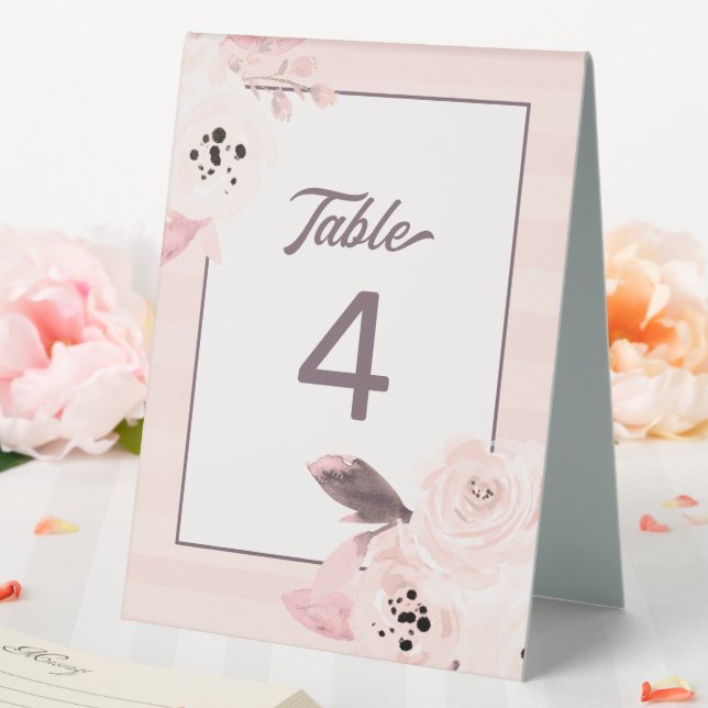Trendy Blush Pink & Mauve Floral Table Number (In SItu (Wedding))