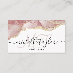 Trendy Blush pink Monogram Makeup Hair Salon Busi Business Card