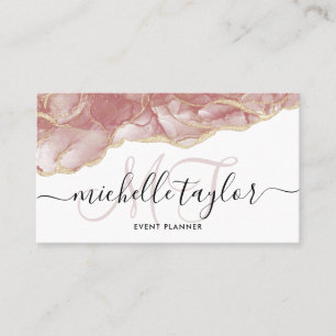 Trendy Blush pink Monogram Makeup Hair Salon Business Card