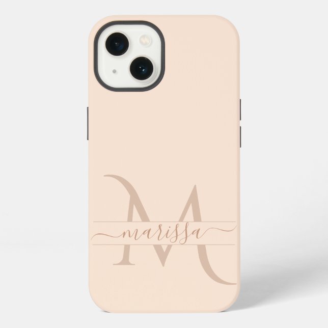Trendy Blush Pink Monogram Script Name Girly  iPhone Case (Back)