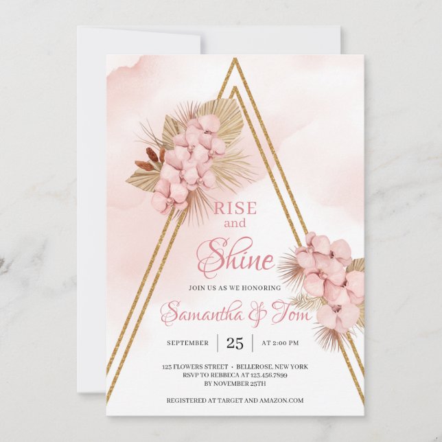 Trendy Blush Pink Orchid Dried Palm Rise and Shine Invitation (Front)