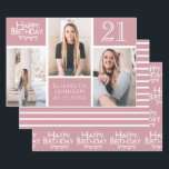 Trendy Blush Pink Photo Collage 21st Birthday Wrapping Paper Sheet<br><div class="desc">Wrap up those gifts in style with this co-ordinated birthday paper pack. The first sheet features a trendy photo collage design which has space for three photographs. You can add the name of the person celebrating their birthday as well as their age and birthday date. The second sheet is a...</div>