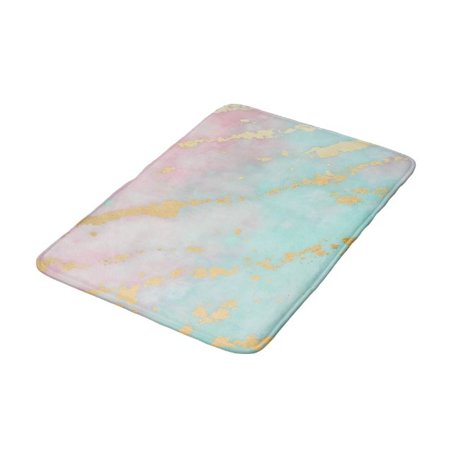 Trendy Blush Pink Soft Mint Gold Luxury Collection Bath Mat (Angled)