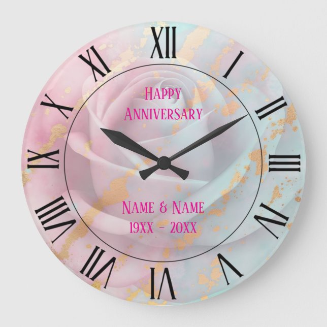 Trendy Blush Pink Soft Mint Gold Luxury Collection Large Clock (Front)