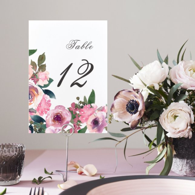 Trendy Blush Pink Watercolor Table Sign Number (Creator Uploaded)