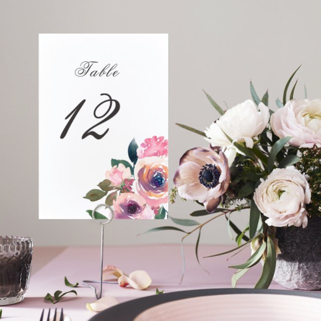 Trendy Blush Pink Watercolor Table Tent Sign Number (Creator Uploaded)