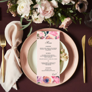 Trendy Blush Pink Watercolor Wedding Dinner Menu