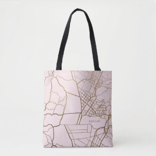Trendy Blush Pink with Gold Map and Name Tote Bag