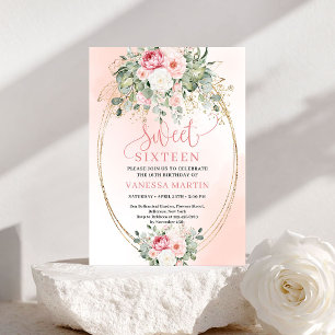 Trendy Blush Rose Gold Sweet Sixteen Invite