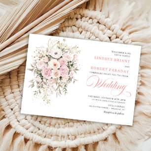 Trendy Blush Roses Greenery Wedding Invitation