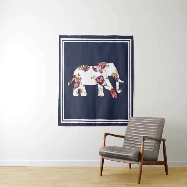 Trendy Bohemian Floral Elephant & Double Frame Tapestry (In Situ)