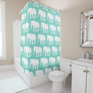 Trendy Bohemian White Elephants & Grey Triangles Shower Curtain