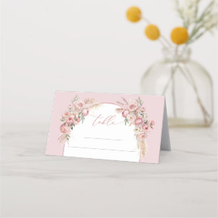 Trendy boho arch blush pink peonies pampas sage  place card