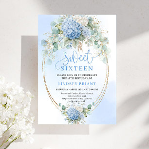 Trendy Boho Blue Hydrangea Sweet Sixteen Party   Invitation