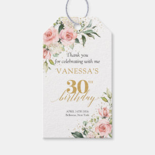 Trendy boho blush floral gold sage 30th birthday gift tags