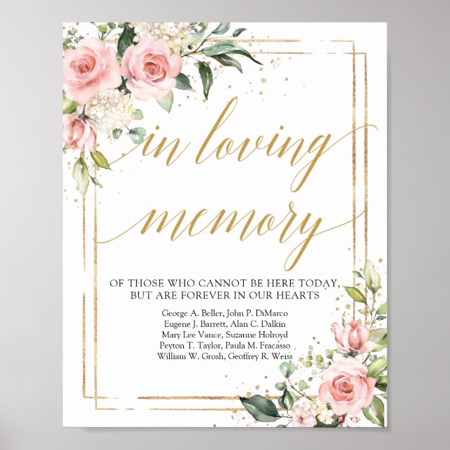 Trendy boho blush pink in loving memory sign (Front)