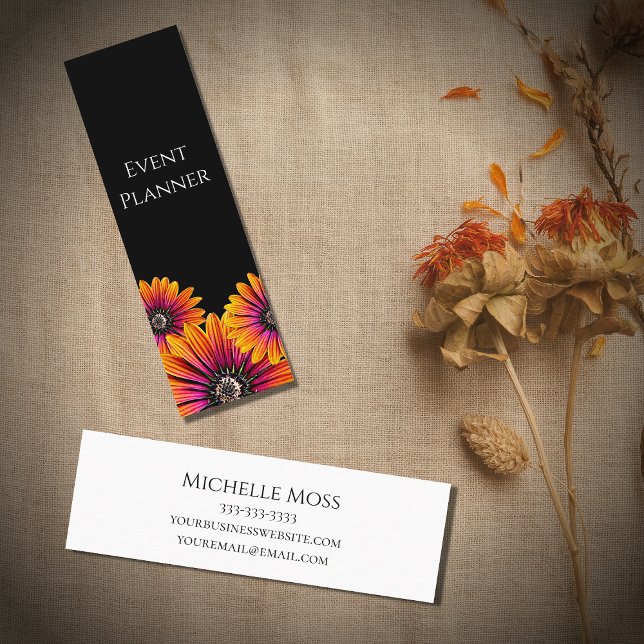 Trendy Boho Botanical Daisies Black White Mini Business Card (Creator Uploaded)