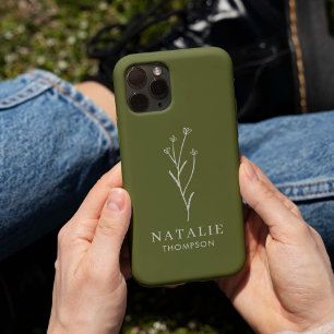 Trendy Boho Chic Minimalist Olive Green Customised iPhone 15 Case