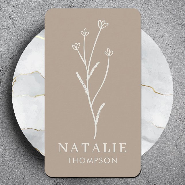 Trendy Boho Chic Minimalist Rustic Griege Flower Business Card (Creator Uploaded)