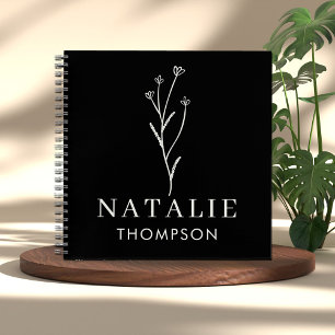 Trendy Boho Chic Personalised Name Black And White Notebook
