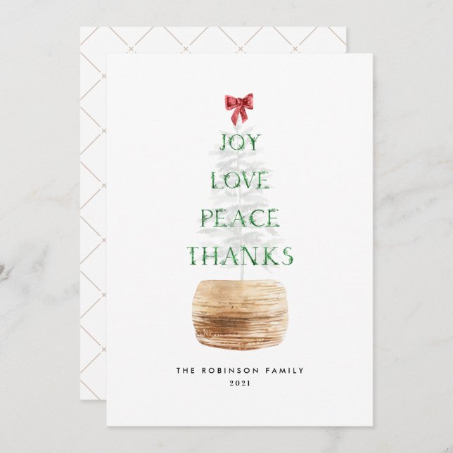 Trendy Boho Christmas Tree Typography Green Red Holiday Card (Front/Back)