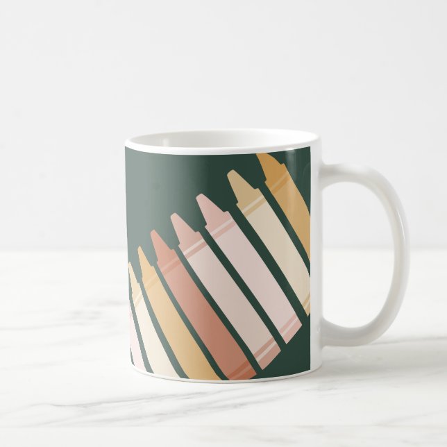 Trendy Boho Colours Crayon Teacher Name Coffee Mug (Right)