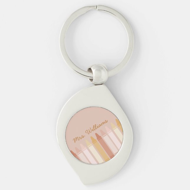 Trendy Boho Colours Crayon Teacher Name Key Ring (Front)