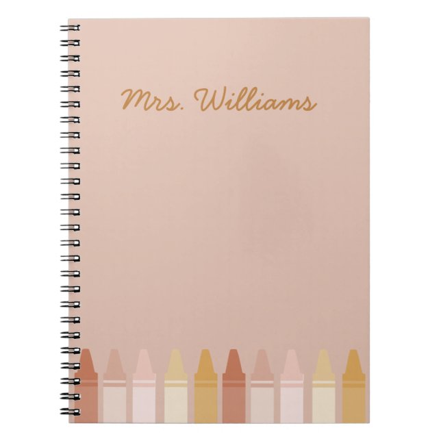 Trendy Boho Colours Crayon Teacher Name Notebook (Front)