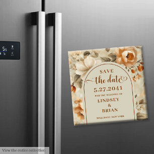 Trendy Boho Copper Ivory Olive Floral Save Date Magnet