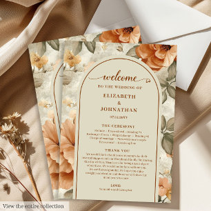 Trendy Boho Copper Ivory Olive Sage Floral Wedding Program