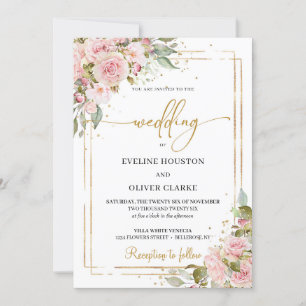 Trendy Boho dusty pink roses gold geometric frame  Invitation