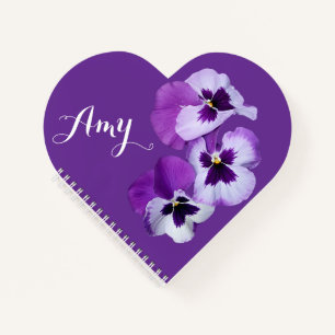 Trendy boho Emily name purple pansy floral heart Notebook