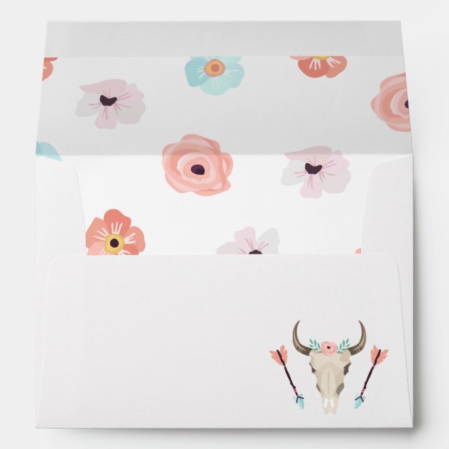 Trendy Boho Floral Cow Skull Envelope (Back (Bottom))