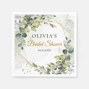 Trendy boho greenery foliage gold bridal shower napkin