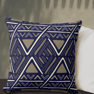 Trendy Boho Mud Cloth Pattern Navy Blue Cushion