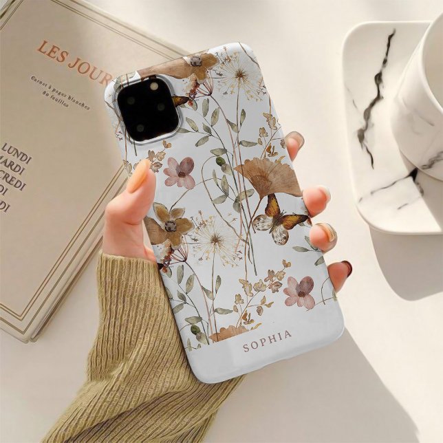 Trendy Boho Neutral Autumn Wildflowers on White Case-Mate iPhone Case (Creator Uploaded)