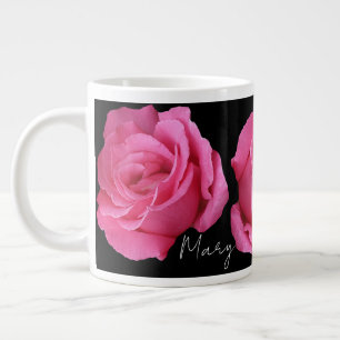Trendy boho pink French rose black modern vintage  Large Coffee Mug