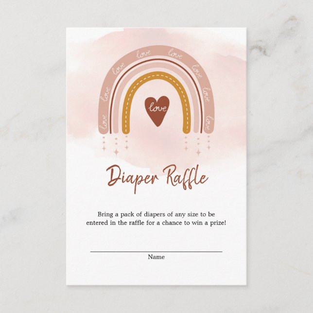 Trendy Boho Rainbow Dusty Pink Diaper Raffle  Enclosure Card (Front)