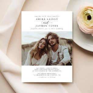 Trendy Boho Rustic Minimalist Photo Wedding Invitation