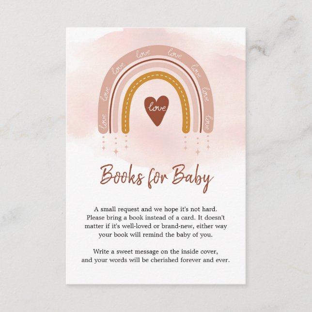 Trendy Boho Rusty Rainbow Blush Pink Book Request Enclosure Card (Front)