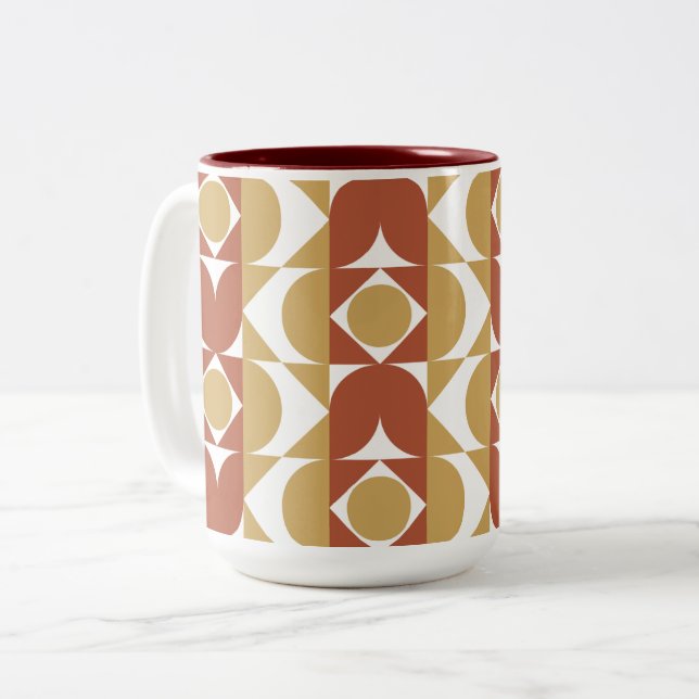 trendy boho style colourful geometric pattern Two-Tone coffee mug (Front Left)