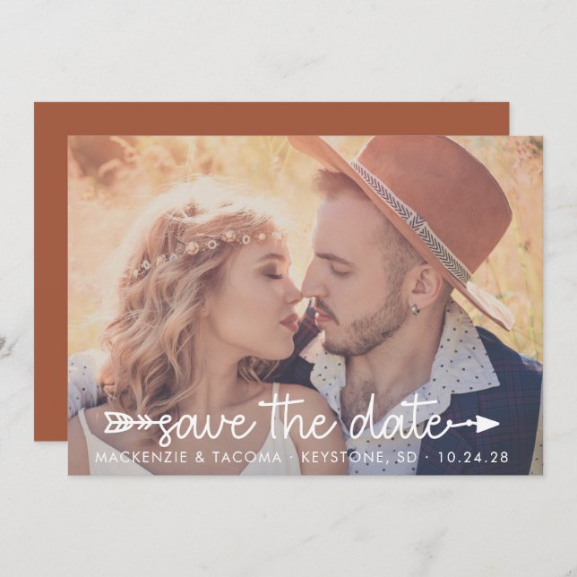 Trendy Boho Tribal Typography Photo Save the Date (Front/Back)