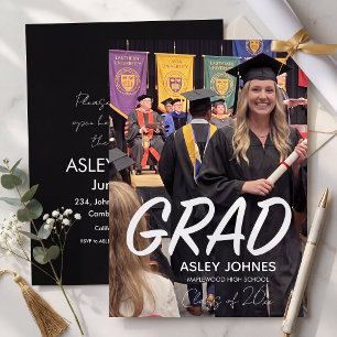 Trendy bold  black and white photo grad invitation