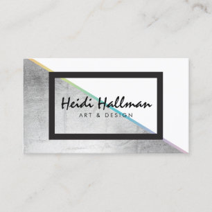 Trendy Bold Faux Silver Holographic Colour Block Business Card