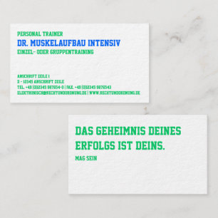 Trendy Bold Fitness Trainer Blue Green Business Card