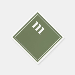 Trendy Bold Lower Case Monogram Olive Green Napkin