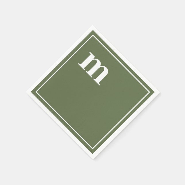 Trendy Bold Lower Case Monogram Olive Green Napkin (Corner)