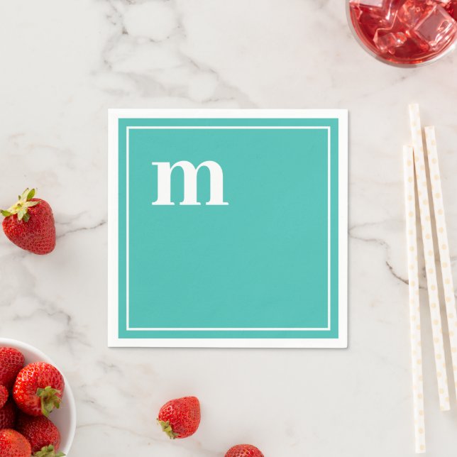 Trendy Bold Lower Case Monogram Turquoise Blue Napkin (Insitu)
